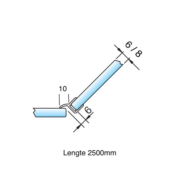 Douchestrip met naar binnen staande zij-lip 135º