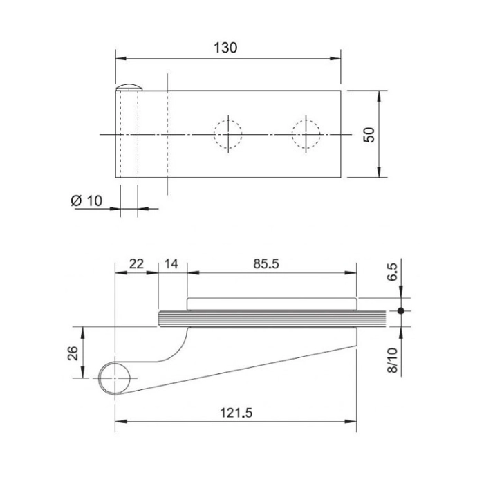 Enkelwerkend scharnier voor opdek deur  - glas/wand 90° rechthoek