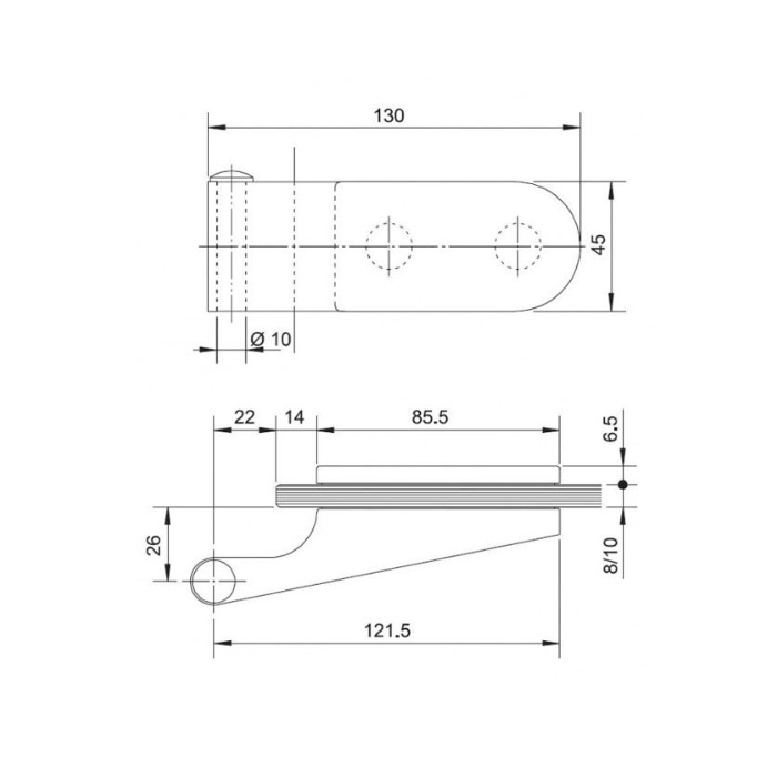 Enkelwerkend scharnier voor opdek deur  - glas/wand 90° afgerond