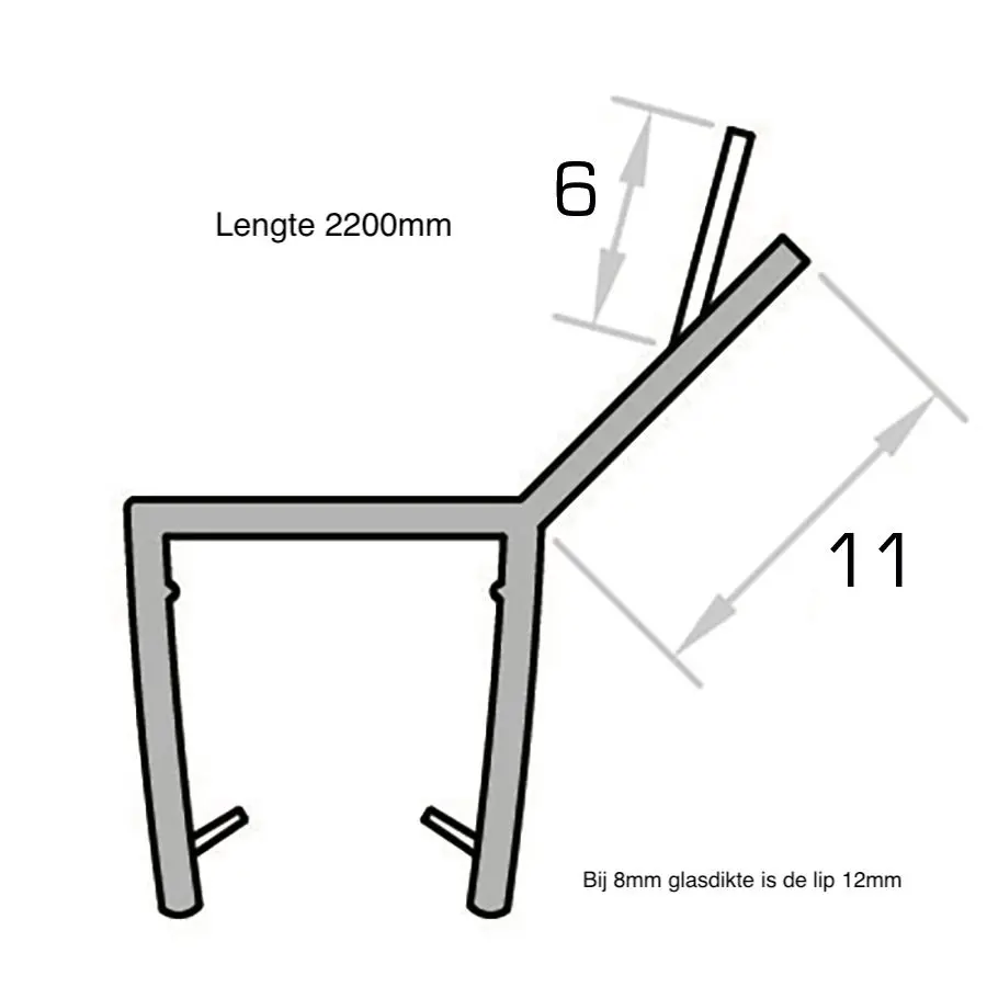 Douchestrip met korte zij-lip 135º