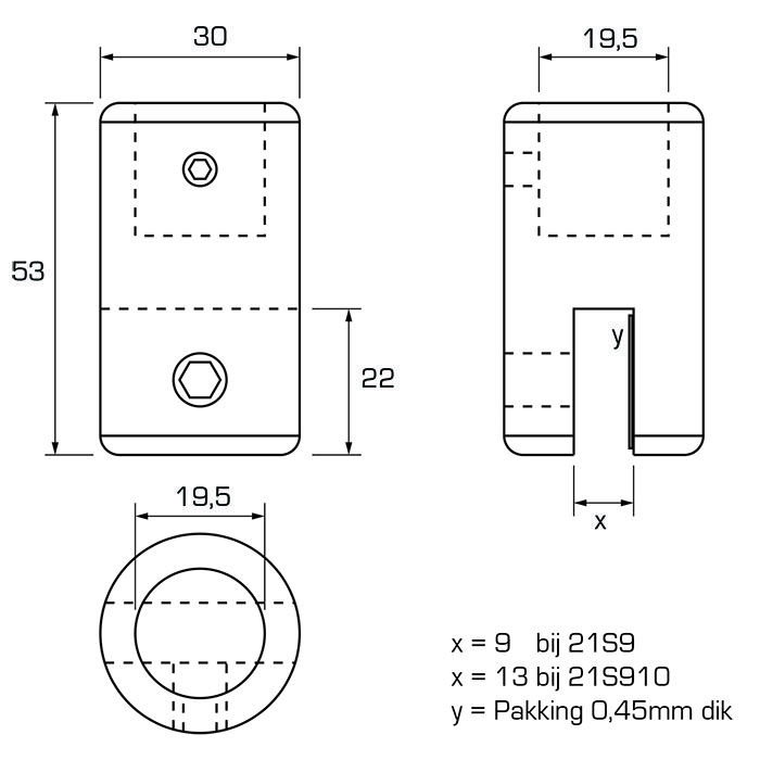 Glasbevestiging verticaal (10 - 12mm glas)