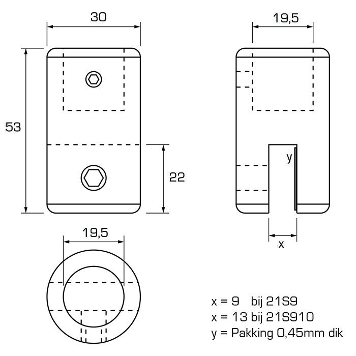 Glasbevestiging verticaal (6 - 8mm glas)