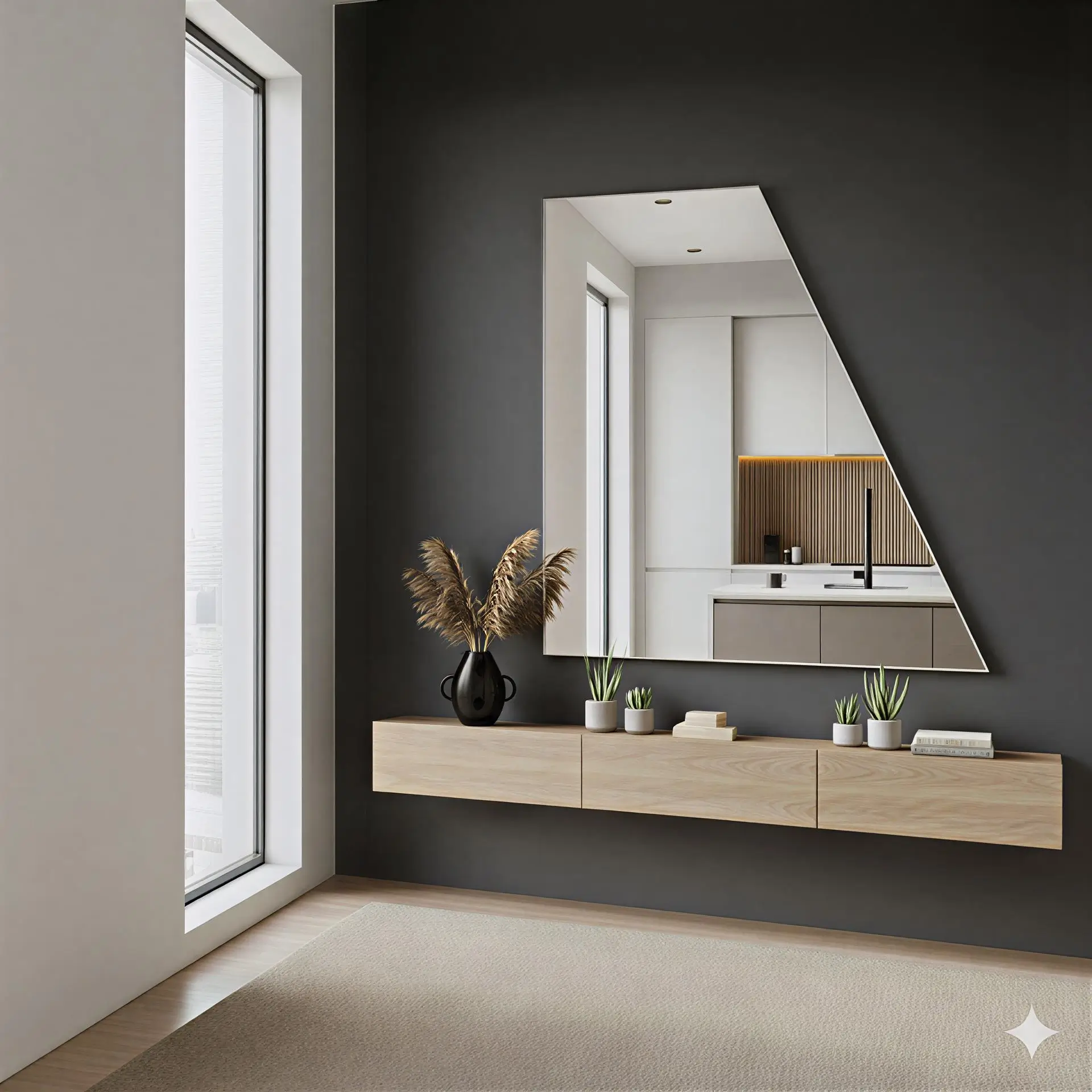 Spiegel met schuine zijde rechts