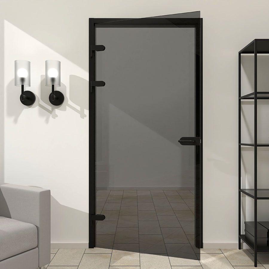 Zwarte stompe deur XL van rook glas