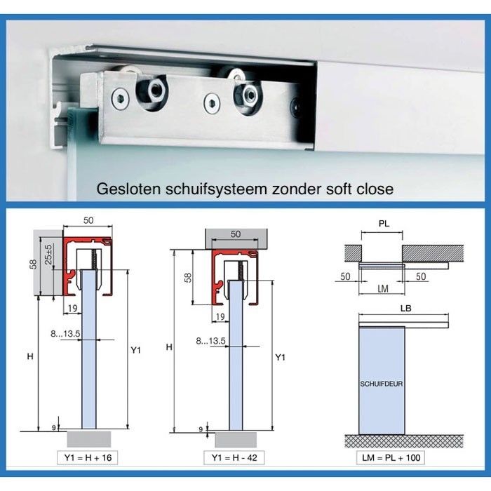 Schuifdeur gesloten rail en crepi glas Schuifdeur gesloten rail en crepi glas
