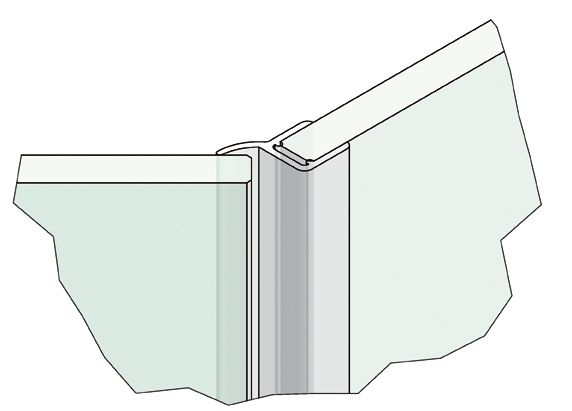 Douchestrip met naar binnen staande zij-lip 135º Douchestrip met naar binnen staande zij-lip 135º