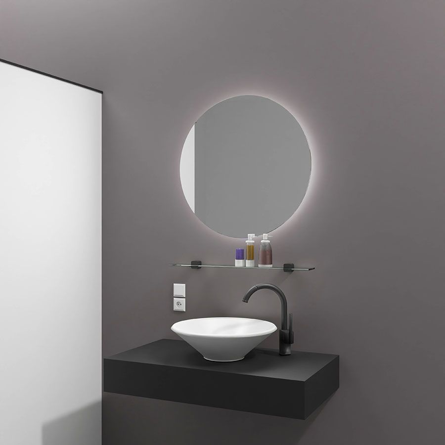 Badkamerspiegel rond met verlichting en verwarming, zonder frame
