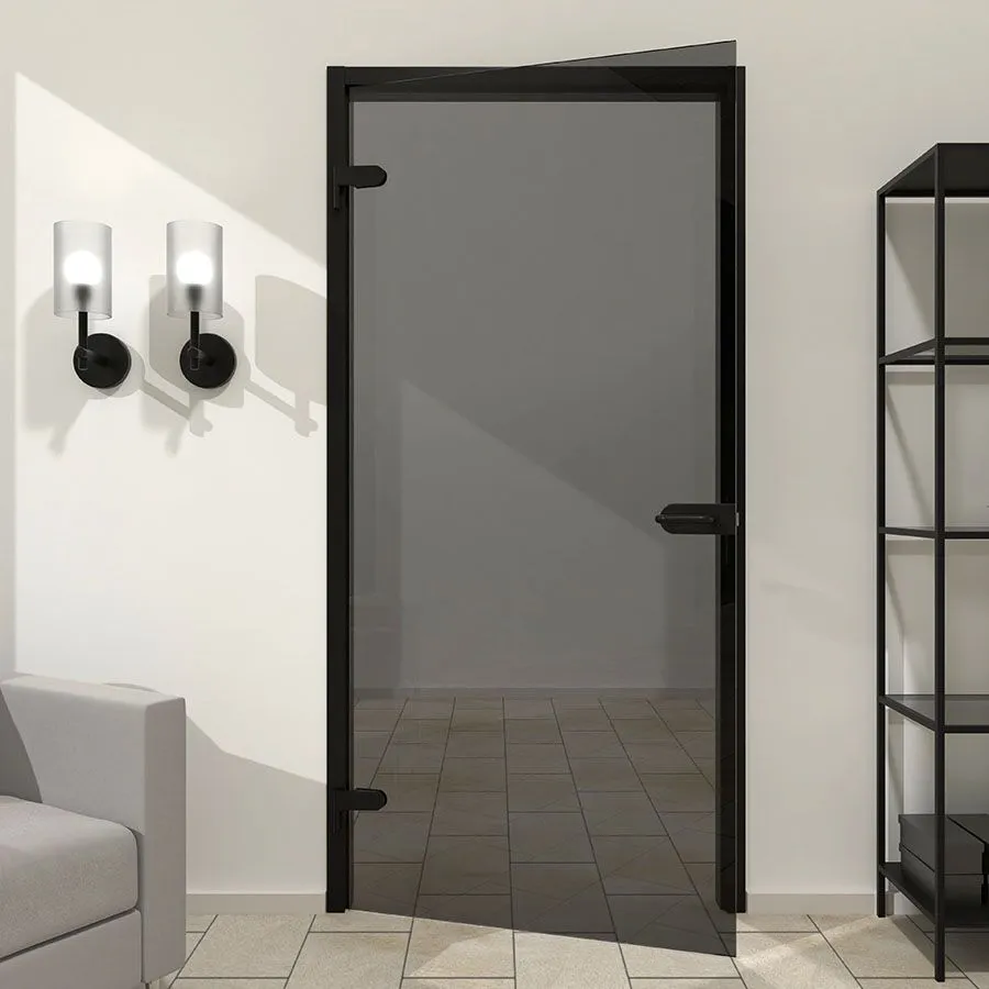 Zwarte stompe deur van rook glas Stompe-deur-zwart-met-grijs-glas
