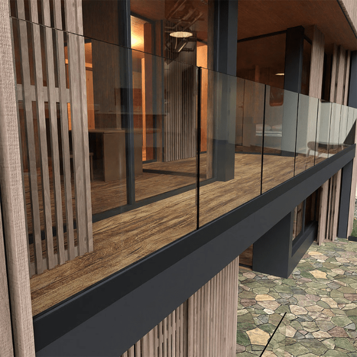 Glazen-balustrade-buiten-zwart