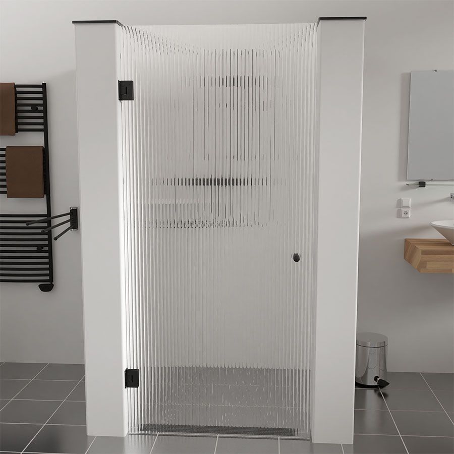 Zwarte douchedeur op maat met figuurglas Raywall