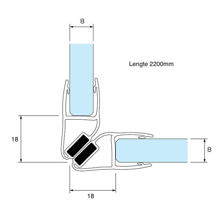 Magneetstrip met haakse hoek enkelwerkend Magneetstrip met haakse hoek enkelwerkend