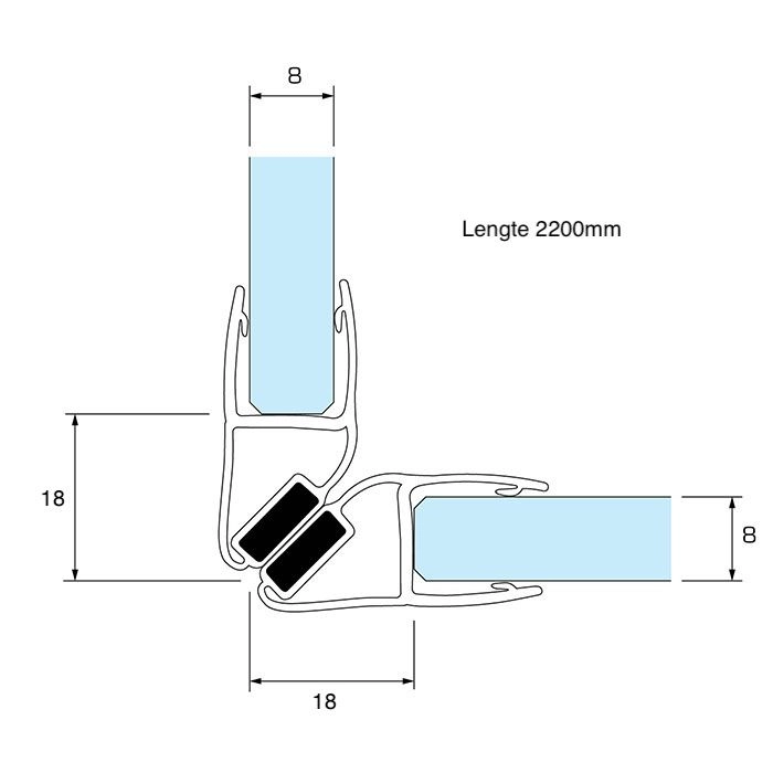 Magneetstrip met haakse hoek enkelwerkend